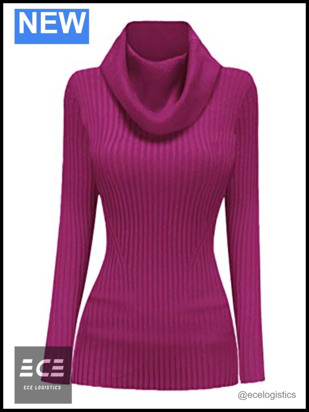 Women's Cowl Neck Ribbed Knit Long Sleeve Slim Fit Bodycon Sweater Pullover